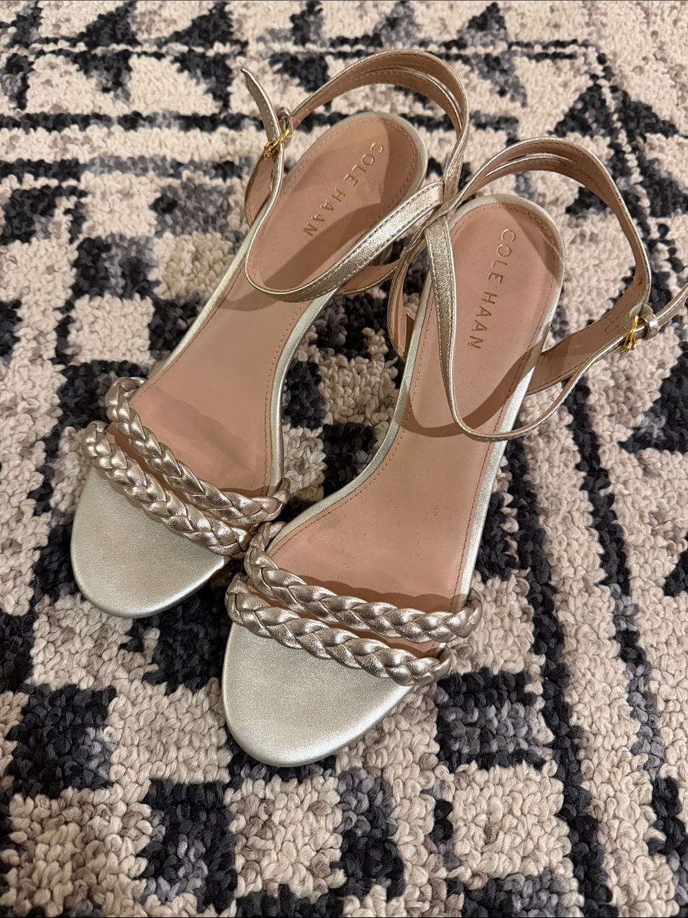 Cole Haan Metallic Gold Braided Strap Slingback Heels